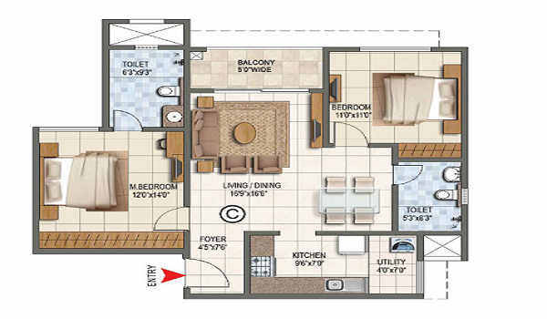 Tata Varnam 2 BHK BHK Apartment Floor Plan